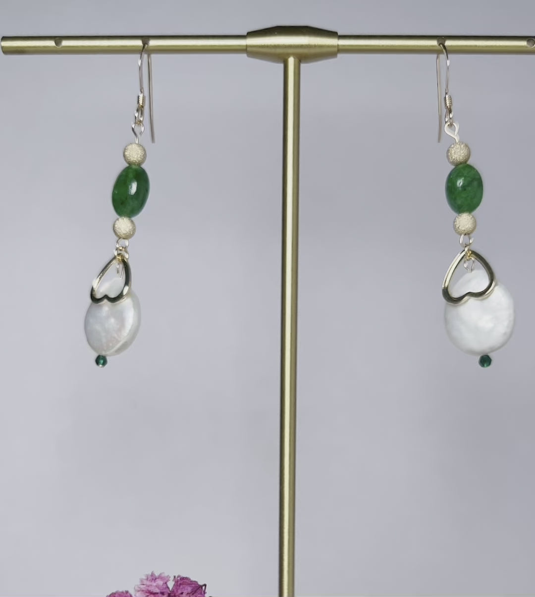 long  Semiprecious  Pearl  Green  Gold Filled  Gold  gemstone  emerald  Earrings  drop