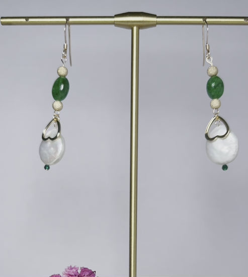 long  Semiprecious  Pearl  Green  Gold Filled  Gold  gemstone  emerald  Earrings  drop