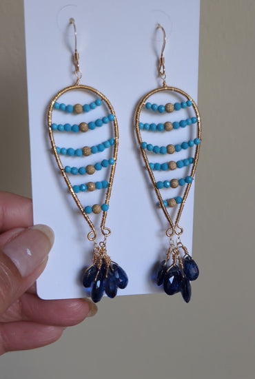 Turquoise  kyanite  Semiprecious  medium  Gold Filled  Gold  gemstone  Earrings  dangle  Blue