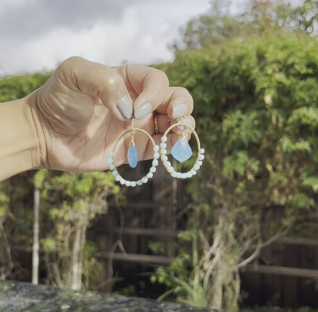 chalcedony  amazonite  Chandelier  medium  Semiprecious  labradorite  Gold Filled  Gold  gemstone  Earrings  Blue