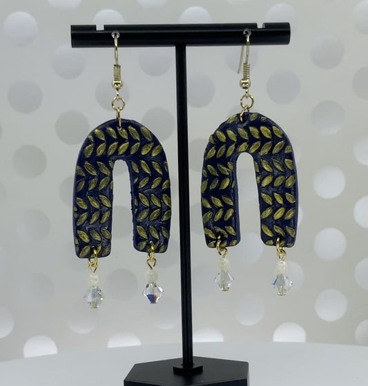 dangle Crystal White long lightweight Gold Earrings clay Blue