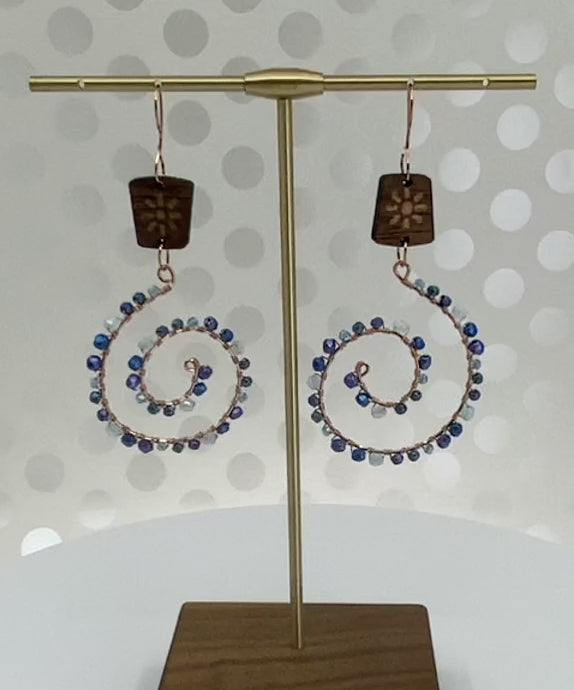 Chandelier  Blue  glass  copper  long  lightweight  fashion  Everyday  Earrings  brown