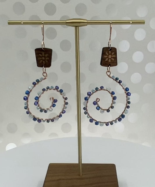 Chandelier Blue glass copper long lightweight fashion Everyday Earrings brown