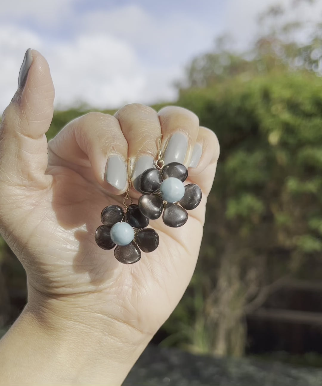 Larimar  moonstone  coffee  Black  Semiprecious  medium  Gold Filled  Gold  gemstone  Earrings  dangle  Blue