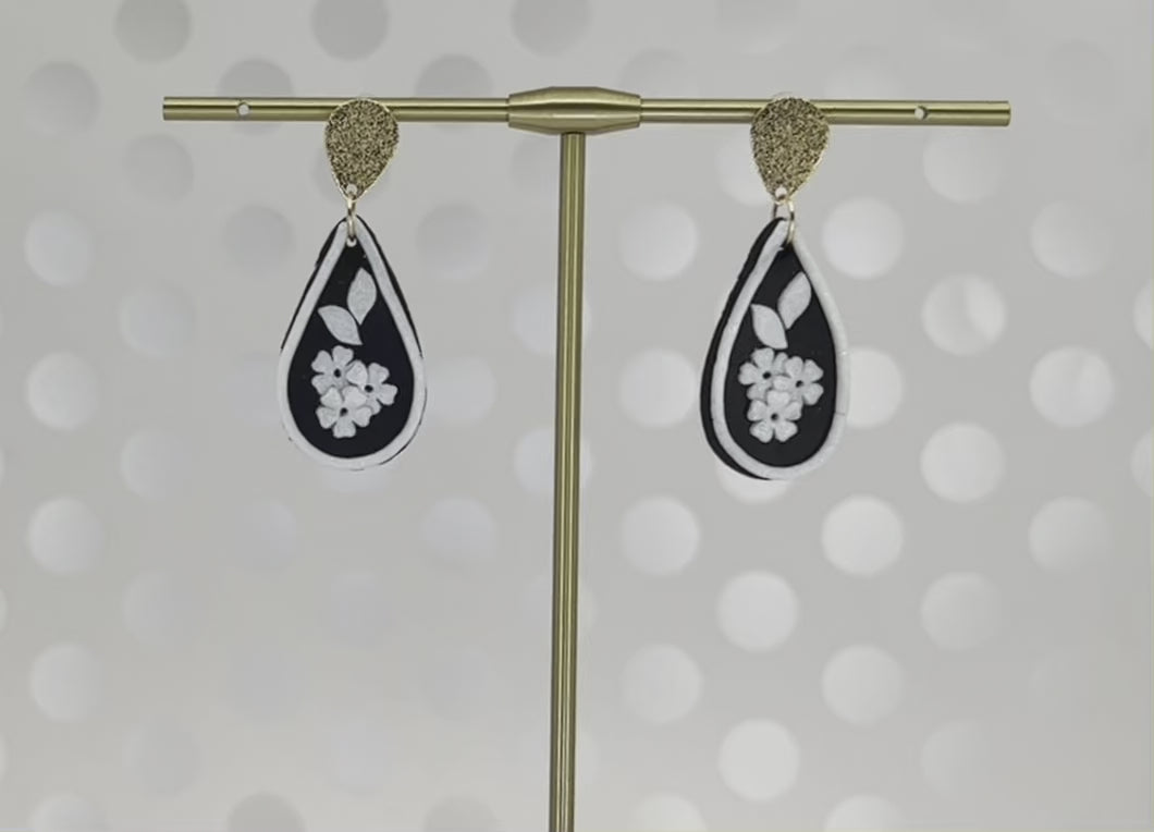 lightweight  teardrop  Black  White  plated  medium  Gold  Earrings  dangle  clay