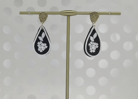 lightweight  teardrop  Black  White  plated  medium  Gold  Earrings  dangle  clay