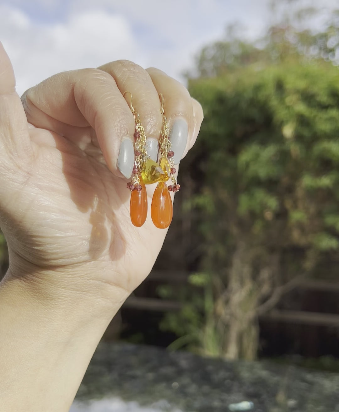 yellow  quartz  Orange  carnelian  dangle  Semiprecious  medium  Gold Filled  Gold  gemstone  Earrings