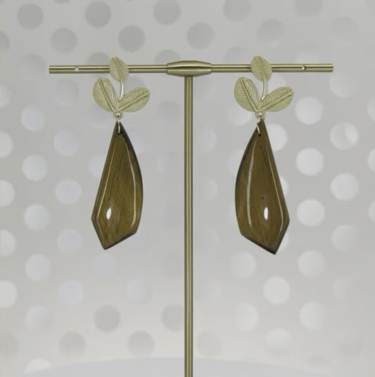 tigereye Gold Filled long Gold gemstone fashion Earrings dangle