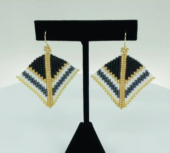 Gold Black White Miyuki Kite Earrings