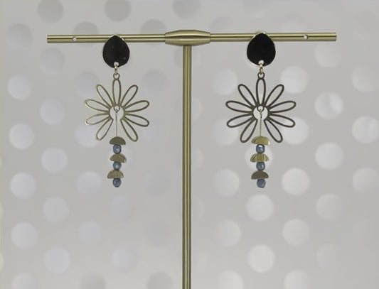 Gold Filled medium lightweight Gold Earrings Brass Blue