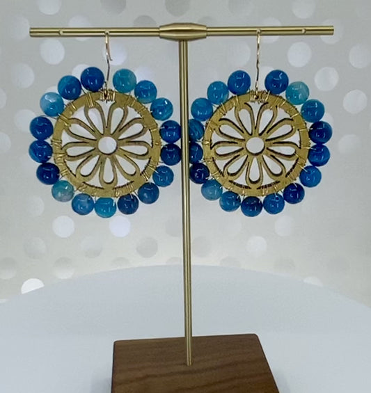 fashion gemstone long Chandelier statement Gold Turquoise plated Earrings Blue