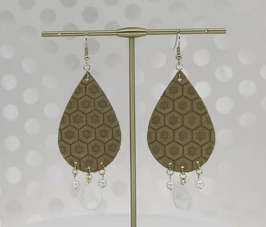 clay White Pearl long lightweight gemstone fashion Everyday Earrings dangle copper brown