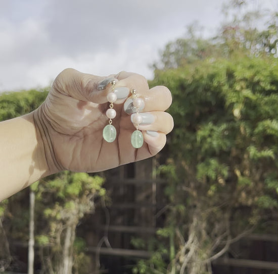 Pearl  quartz  Green  Pink  Semiprecious  medium  Gold Filled  Gold  gemstone  Earrings  dangle