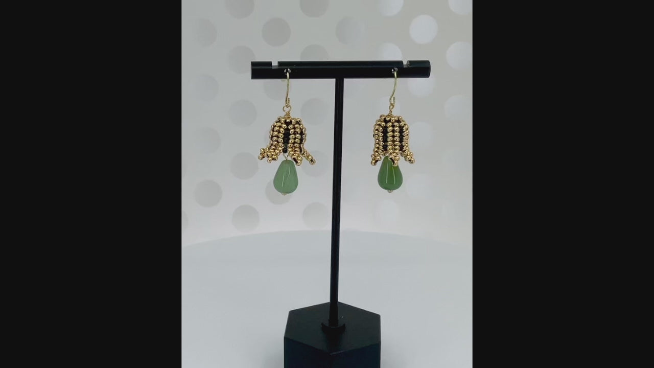 Earrings  jade  gemstone  Gold  Green