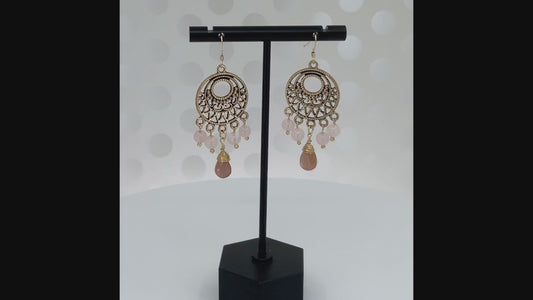 gemstone Chandelier fashion moonstone peach quartz rose antique gold