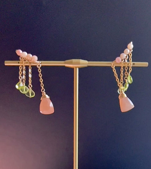 moonstone  peridot  climber  peach  Green  Semiprecious  medium  Gold Filled  Gold  gemstone  Earrings