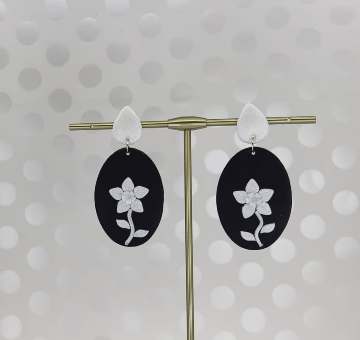 White  plated  medium  lightweight  Gold  Earrings  clay  Black