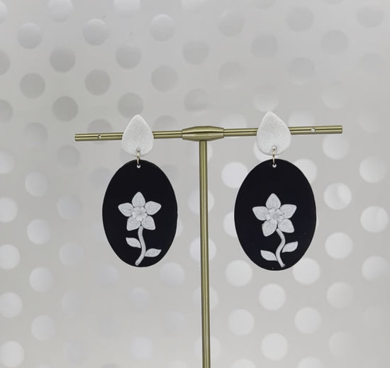 White  plated  medium  lightweight  Gold  Earrings  clay  Black