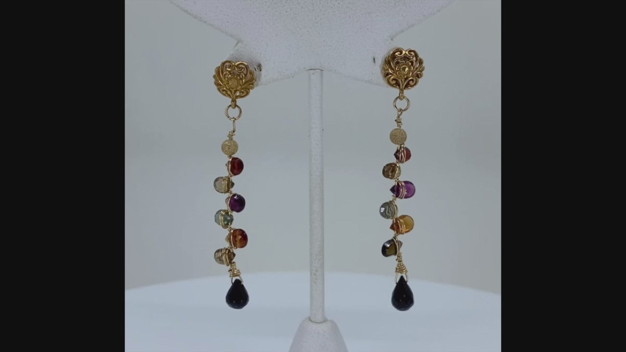 Vermeil  sapphire  multicolored  medium  Gold  gemstone  Earrings  dangle  Black