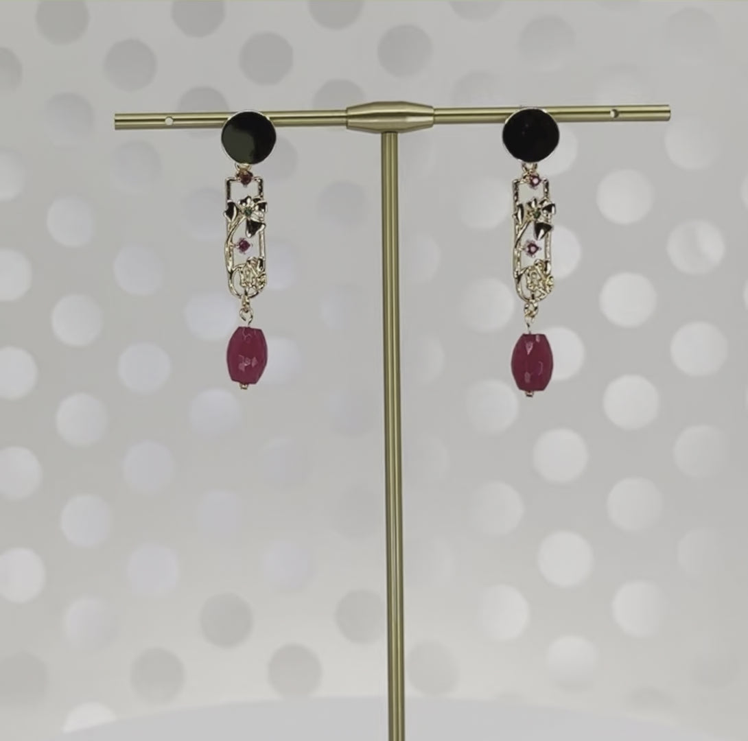 gemstone  jade  Red  Gold Filled  short  medium  lightweight  Gold  Earrings  cubic zirconium