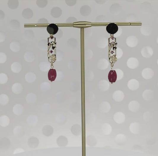 gemstone jade Red Gold Filled short medium lightweight Gold Earrings cubic zirconium
