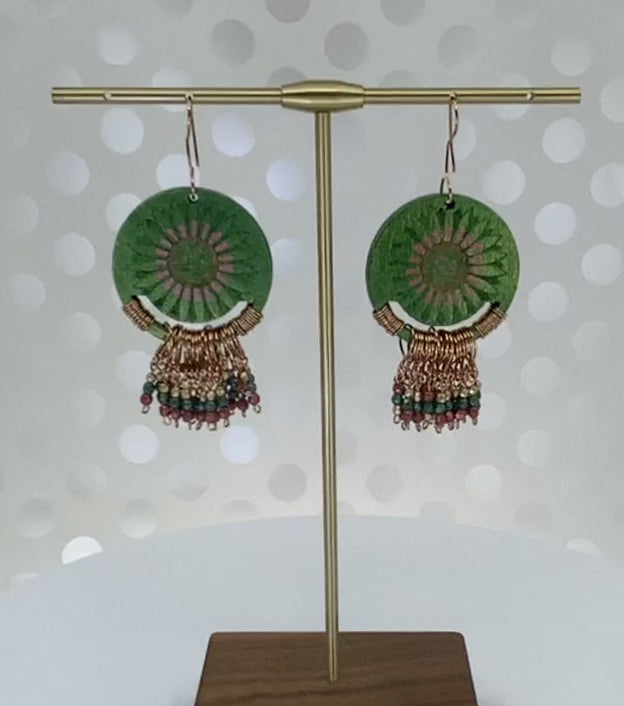 Gold  Red  Green  boho  long  lightweight  glass  fashion  Everyday  Earrings  copper  Chandelier