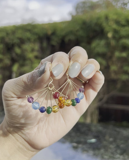 Multi-colored  multicolored  Red  Orange  yellow  Green  Blue  indigo  Purple  rainbow  medium  Semiprecious  Gold Filled  Gold  gemstone  Earrings  dangle