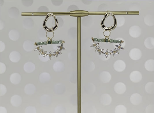 Green short medium lightweight Gold Filled Gold Earrings cubic zirconium