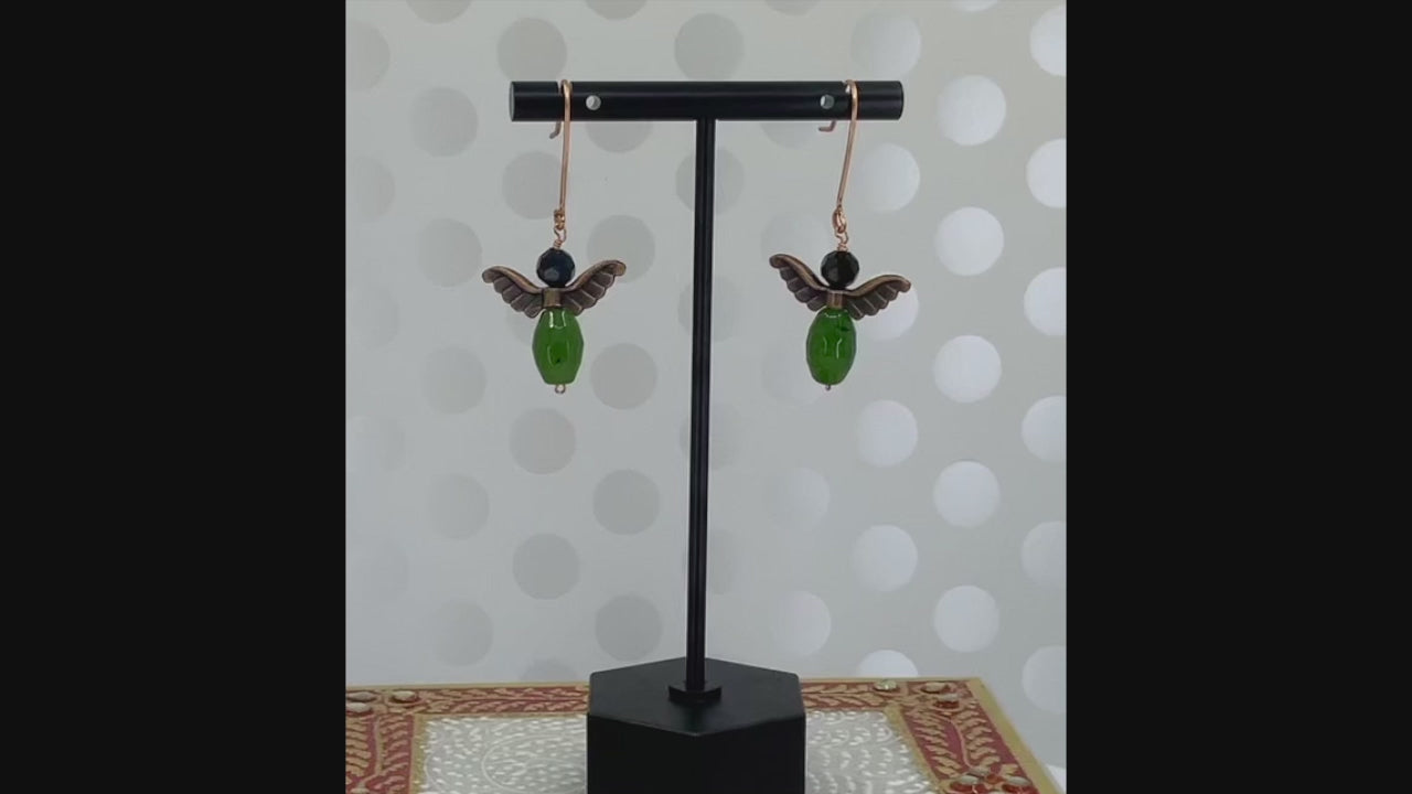 Earrings  plated  Everyday  dangle  medium  youthful  fashion  jade  Black Spinel  copper  Green  Black