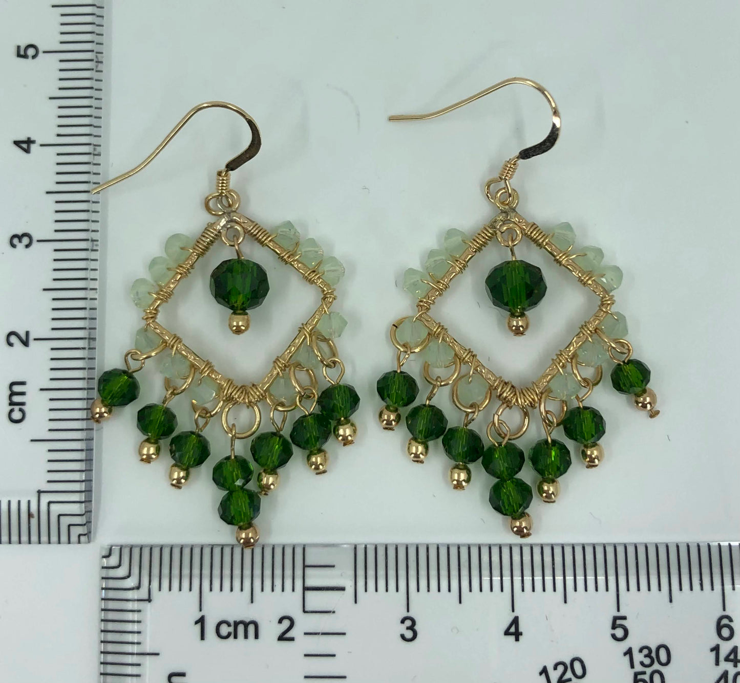 medium  Green  Gold Filled  Gold  glass  Earrings  Crystal