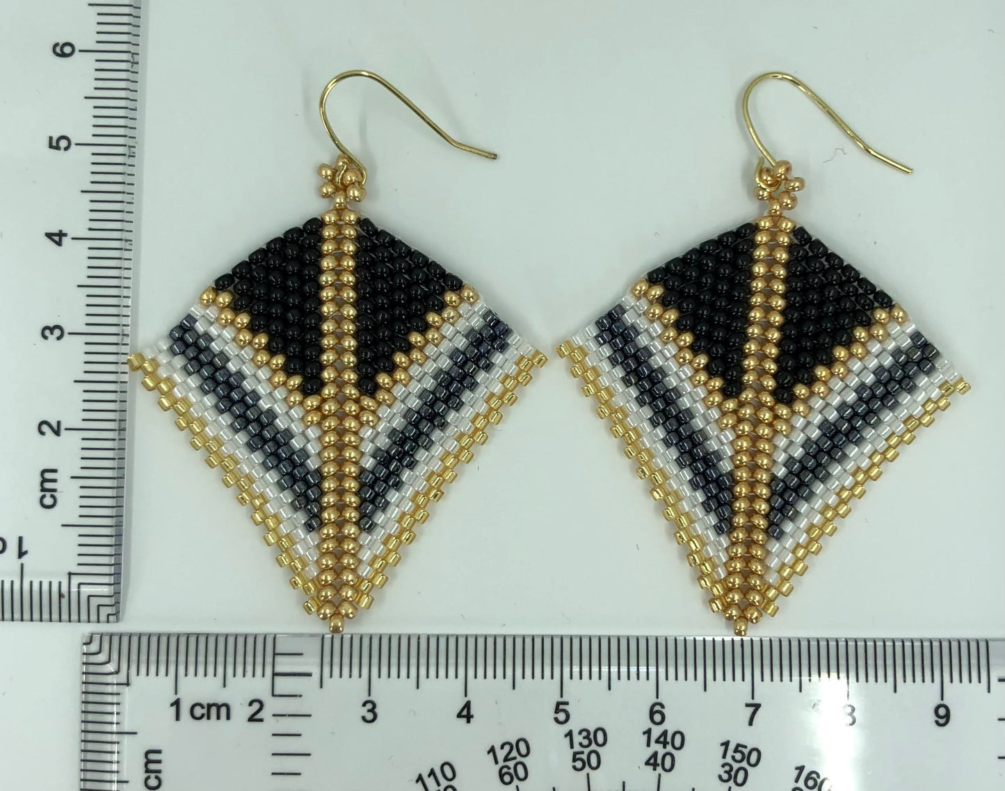 Gold Black White Miyuki Kite Earrings