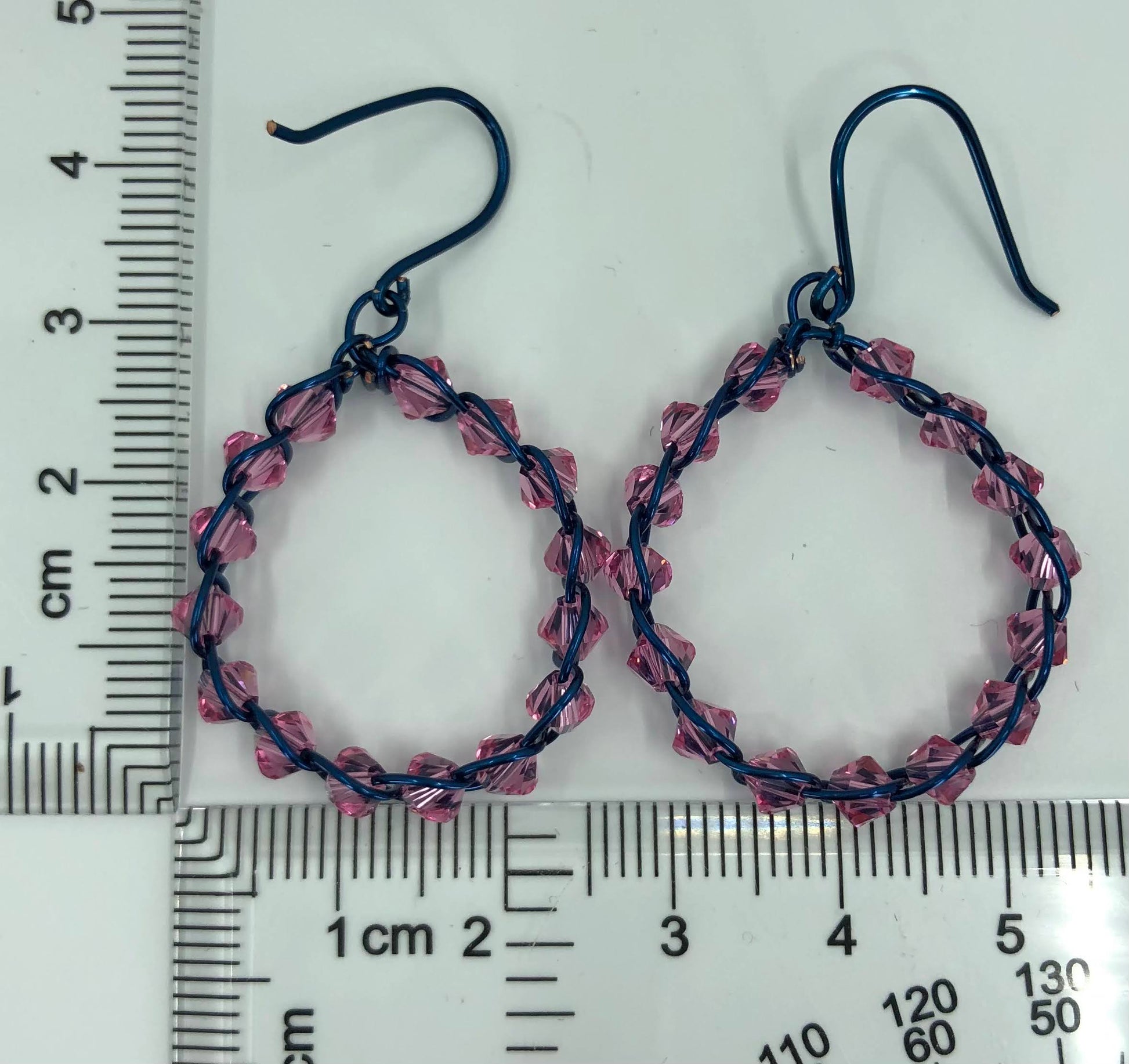 plated  Pink  medium  hoop  Earrings  Crystal  Blue