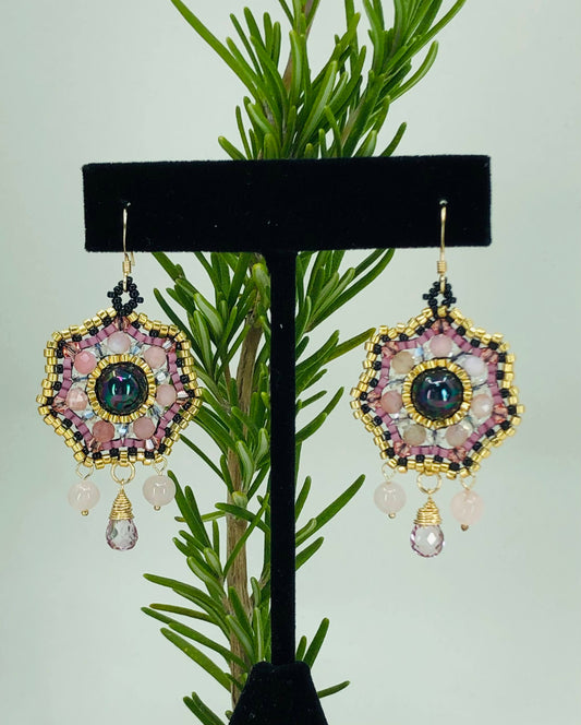 rose Crystal Black Pearl Topaz opal Pink