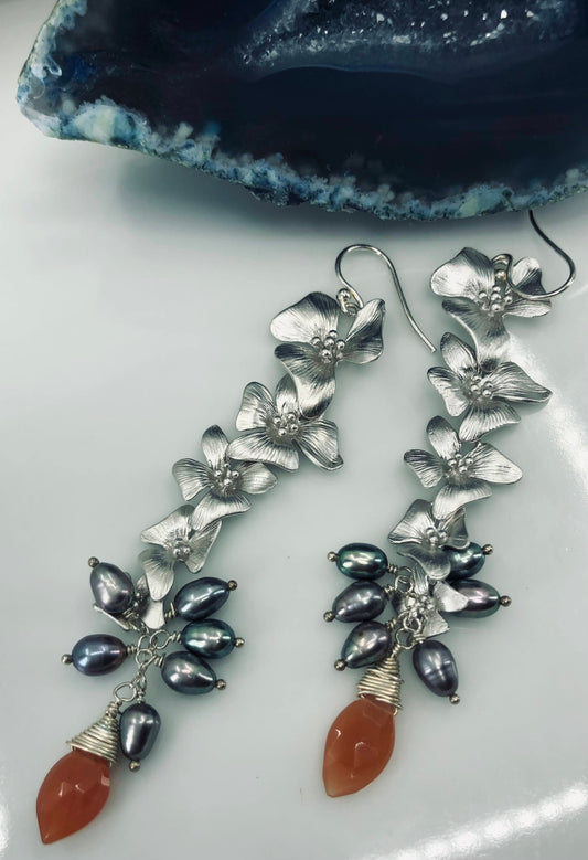 fashion modern trendy moonstone peach peacock pearl black pearl Pearl Silver