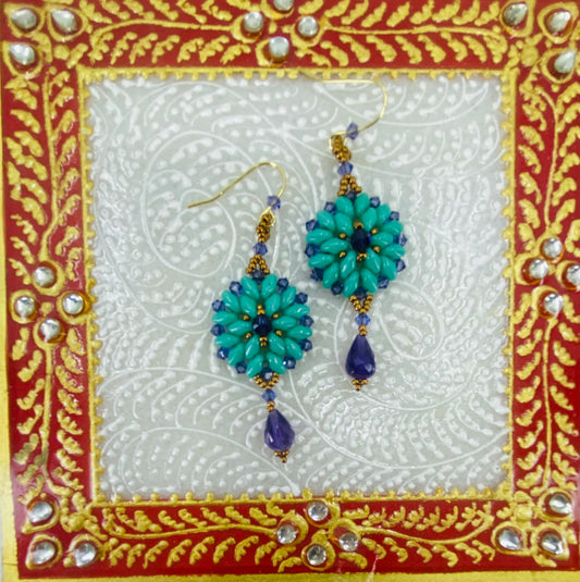 Semiprecious Purple long Gold Filled Gold gemstone Earrings dangle Crystal Blue Amethyst