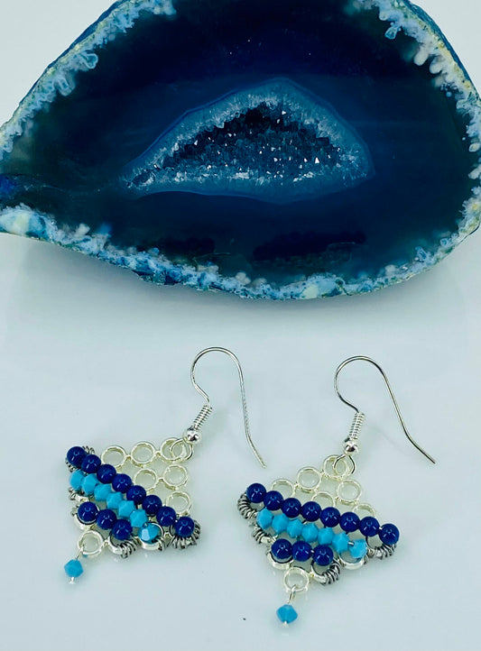 Turquoise Silver plated medium Everyday Earrings dangle Crystal Blue