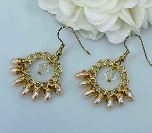 Pearl Swarovski Gold Plated Brass Earrings