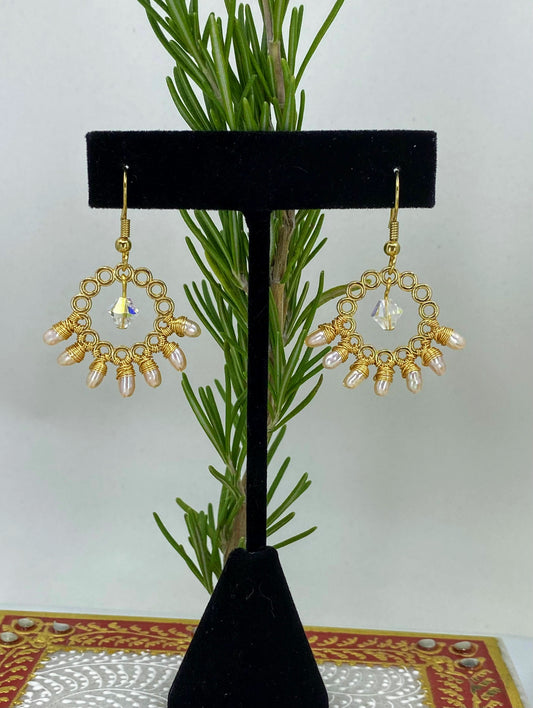 Pearl Swarovski Gold Plated Brass Earrings