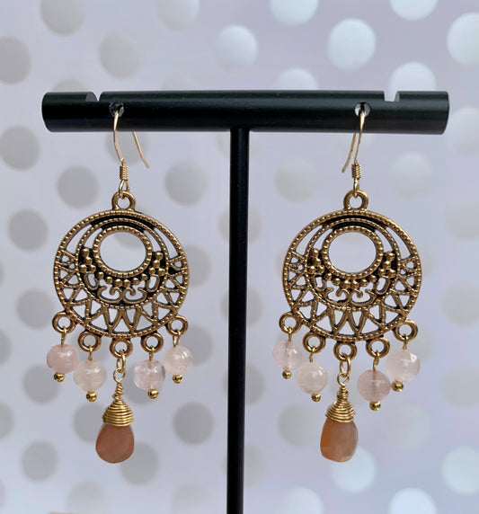 gemstone Chandelier fashion moonstone peach quartz rose antique gold