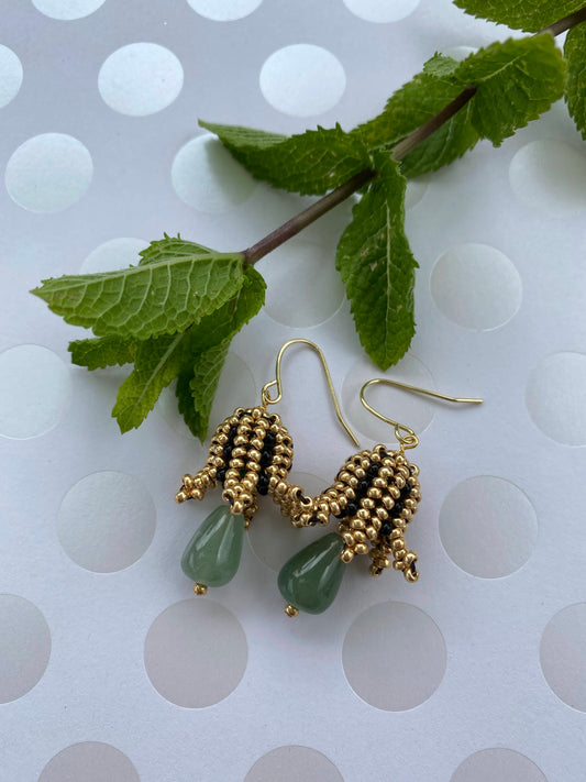 Earrings jade gemstone Gold Green