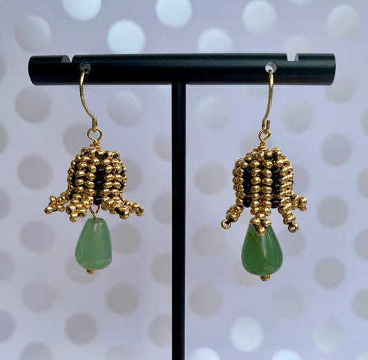 Earrings jade gemstone Gold Green