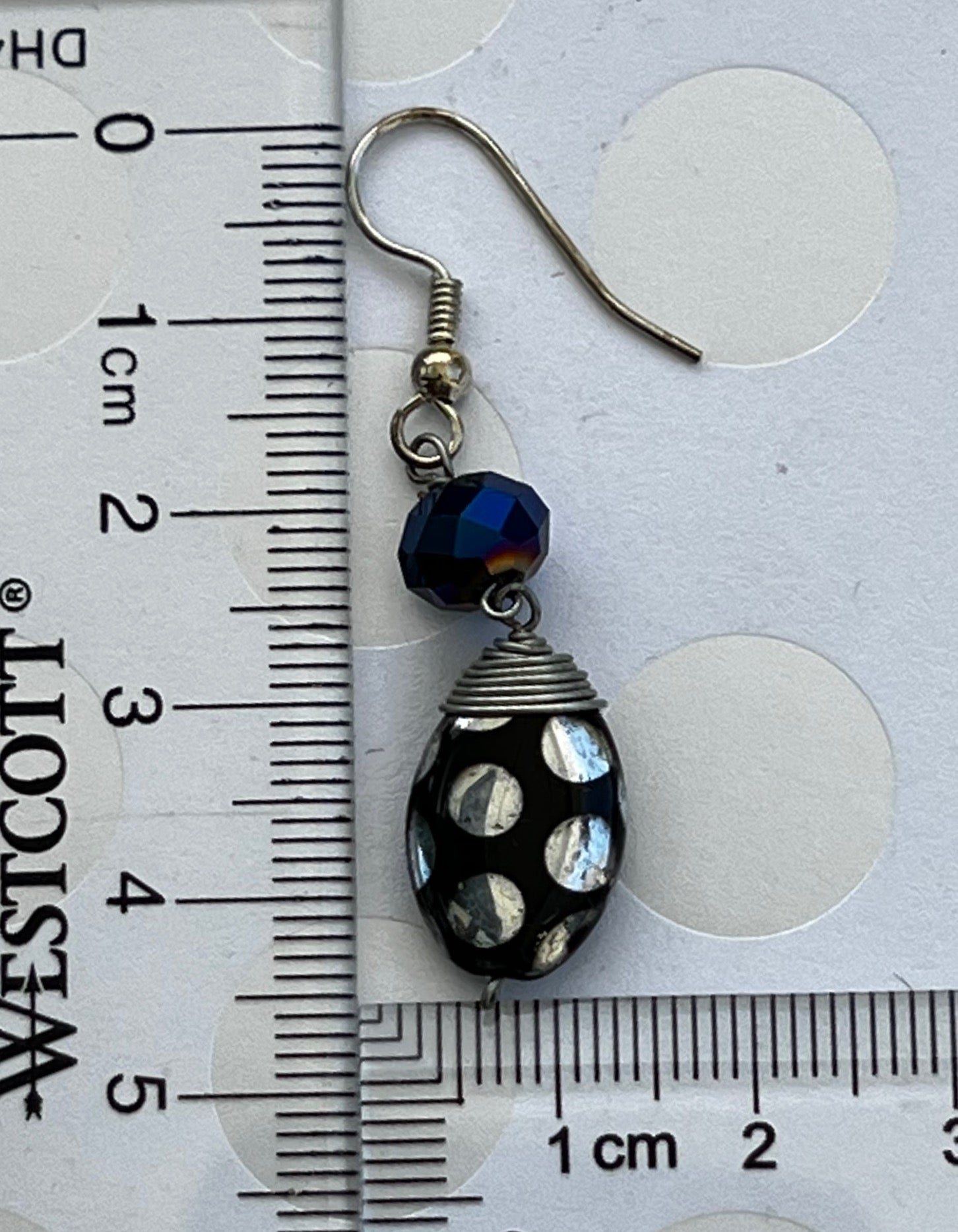 Silver  plated  modern  medium  glass  Everyday  Earrings  dangle  chic  Blue  Black