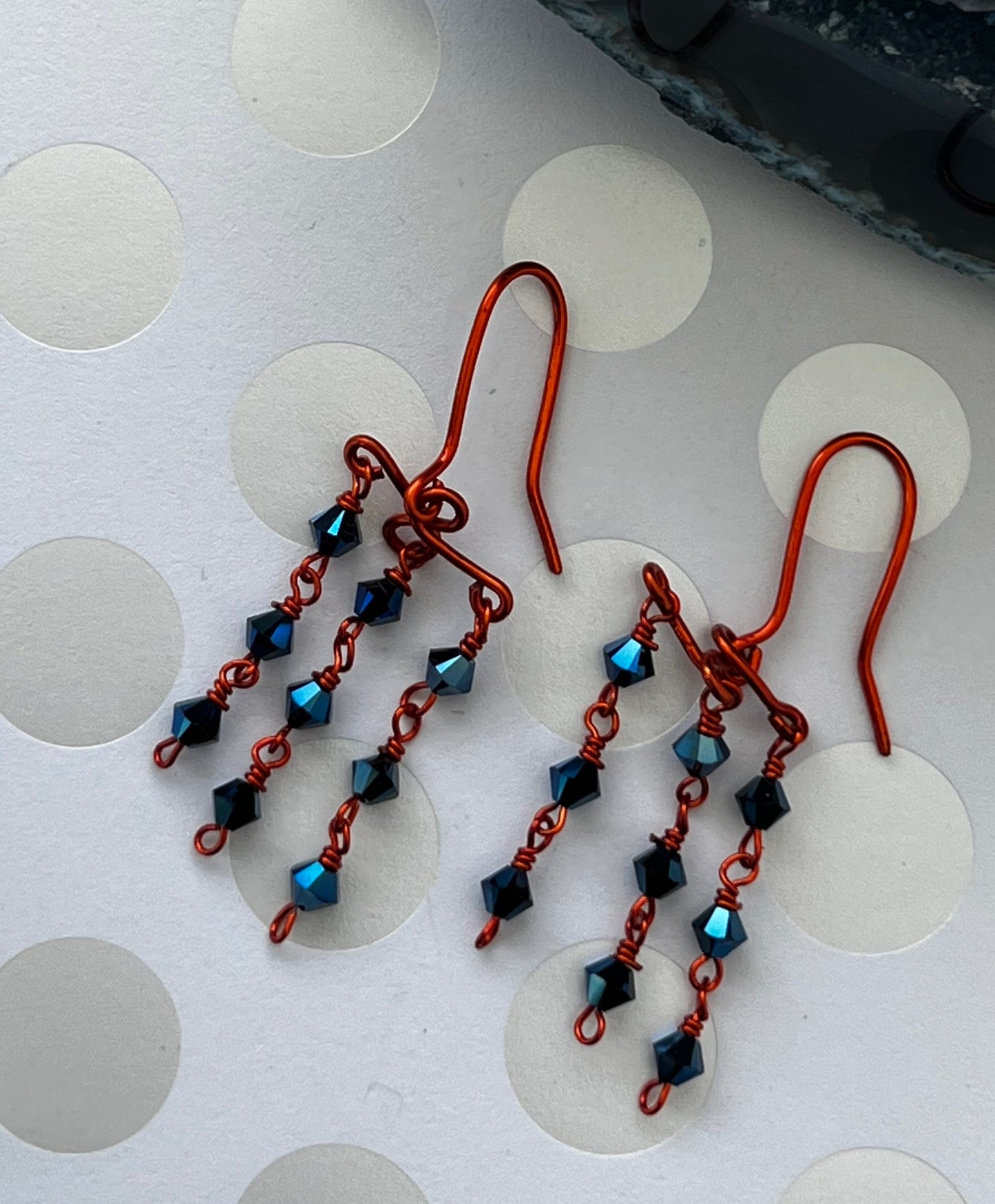 Earrings  medium  dangle  Crystal  Blue  copper