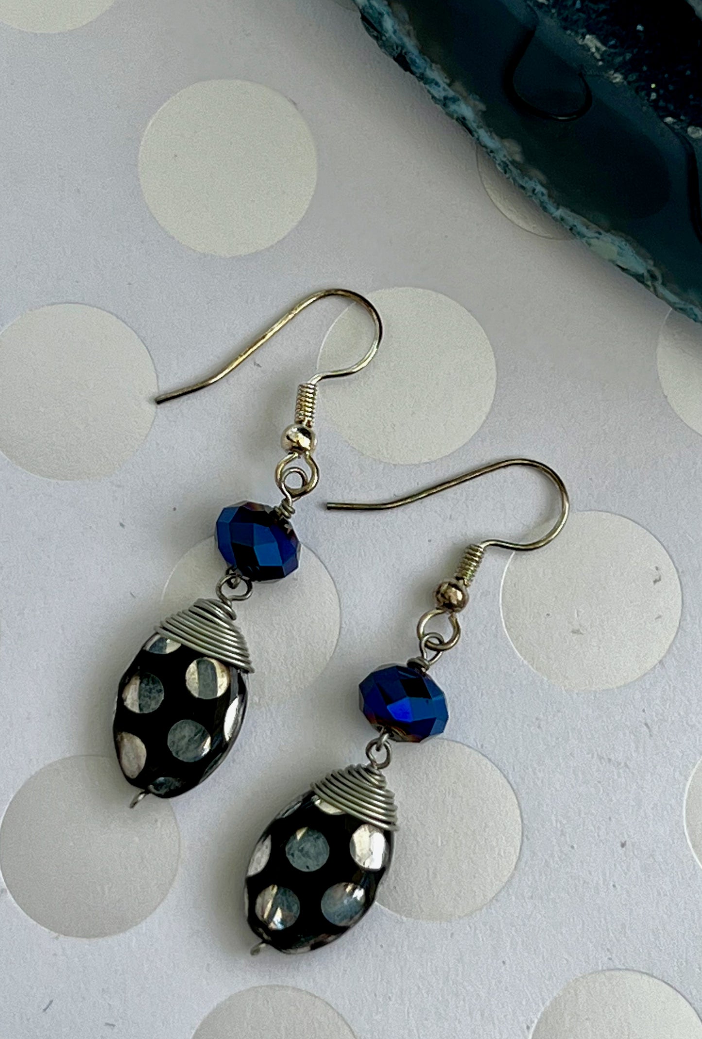 Silver  plated  modern  medium  glass  Everyday  Earrings  dangle  chic  Blue  Black