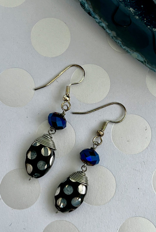 Silver plated modern medium glass Everyday Earrings dangle chic Blue Black