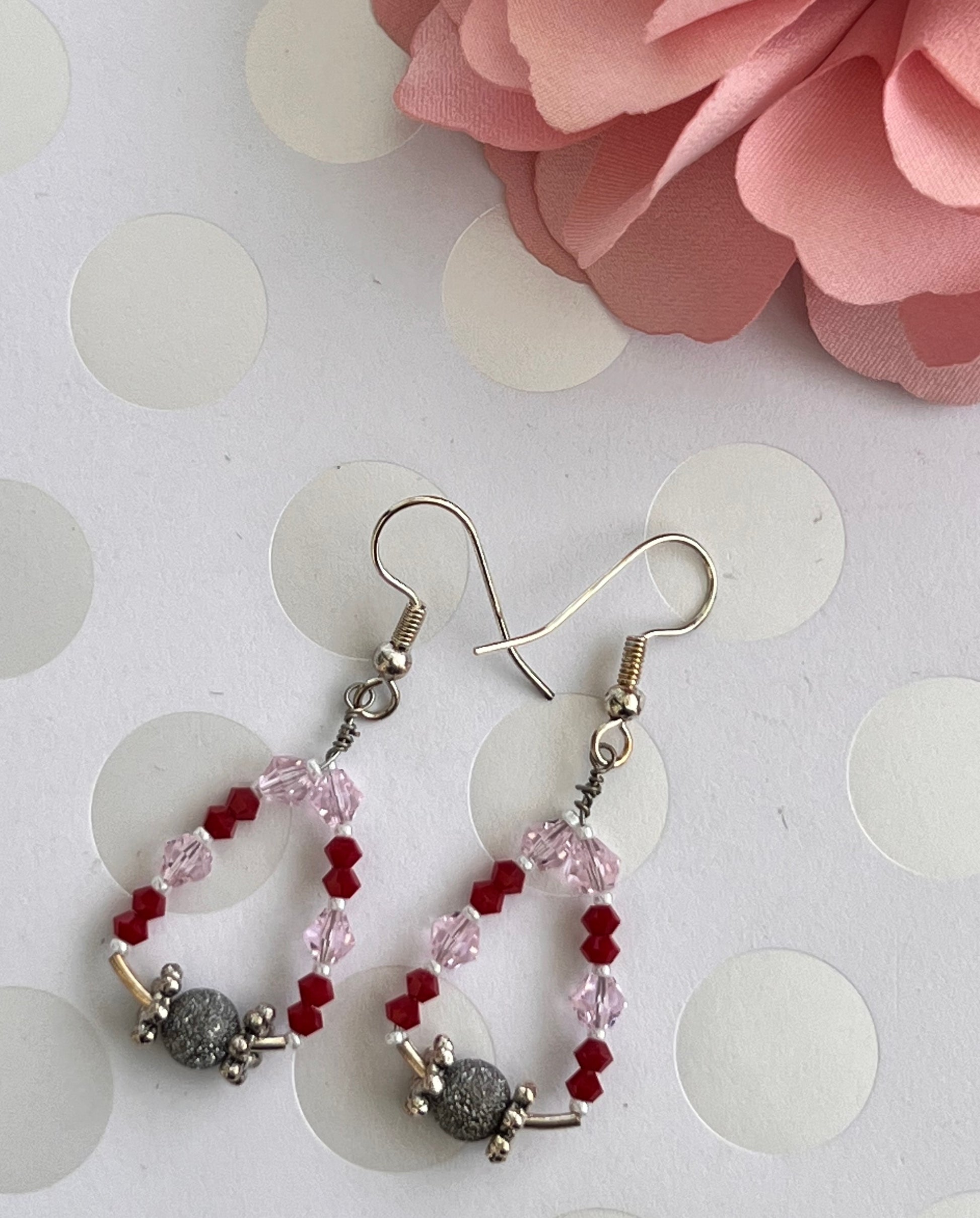 drop  lightweight  modern  trendy  chic  Silver  Crystal  austrian  Pink  Red