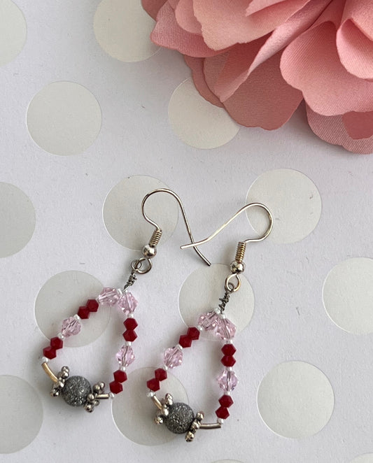 drop lightweight modern trendy chic Silver Crystal austrian Pink Red