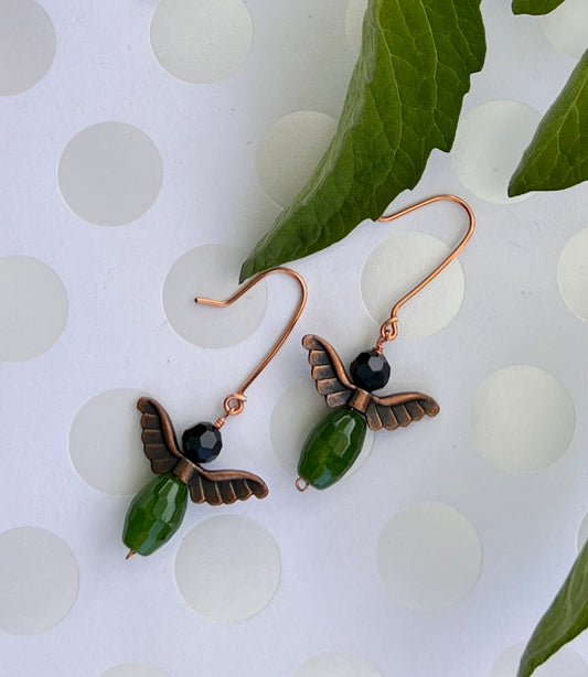 Earrings plated Everyday dangle medium youthful fashion jade Black Spinel copper Green Black