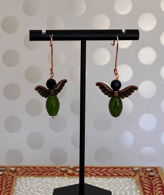 Earrings  plated  Everyday  dangle  medium  youthful  fashion  jade  Black Spinel  copper  Green  Black