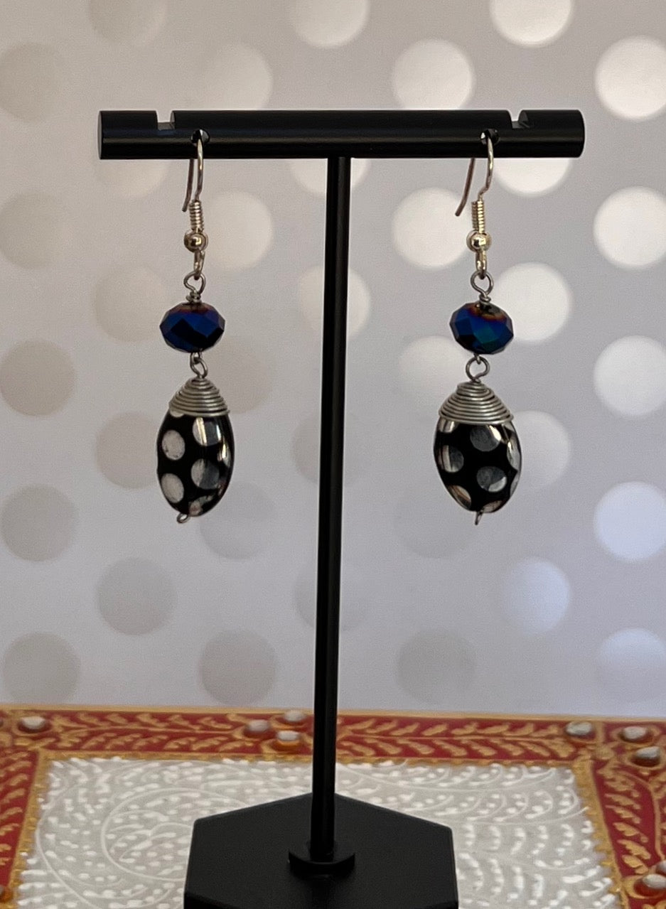 Silver  plated  modern  medium  glass  Everyday  Earrings  dangle  chic  Blue  Black